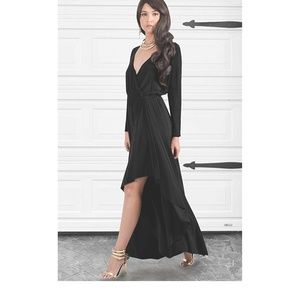 Black Vneck wrap long sleeve dress